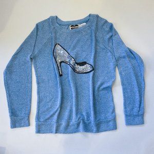 Modern Lux Light Blue Sequined High Heel Sweater Top